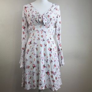 🔥Love Fire Stripe Floral Front Tie LS Dress